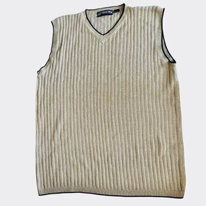 Vintage Coda Cable Knit Sweater Vest V-Neck Beige With Black Trim Men’s Size XL